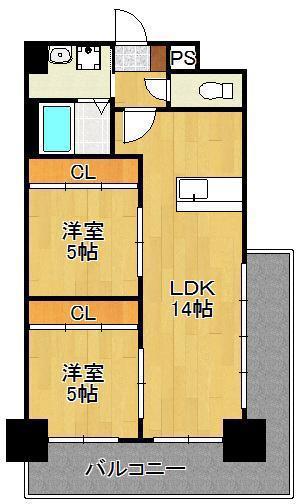 ロイヤルノースナイン(2LDK/15階)の間取り写真