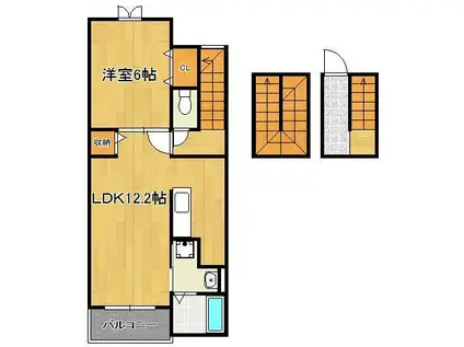 ポルタコスタA棟(1LDK/3階)の間取り写真