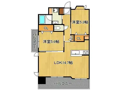 ベレッツァ門司(2LDK/4階)の間取り写真