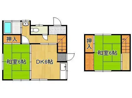 鹿児島本線 小倉駅(福岡) バス乗車時間：9分 赤坂バス停で下車 徒歩8分 1階建 築56年(2DK)の間取り写真