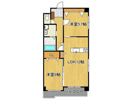エルティアラ上富野2(2LDK/1階)の間取り写真