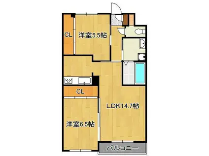 フォルツァ ドット ミユ(2LDK/3階)の間取り写真