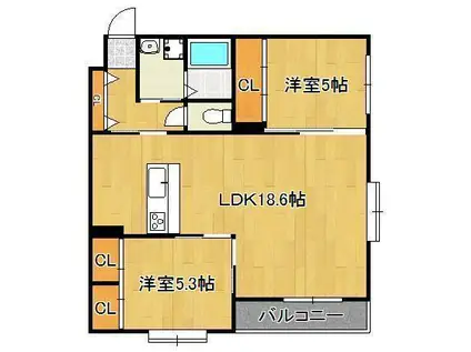 フォルツァ ドット ミユ(2LDK/4階)の間取り写真