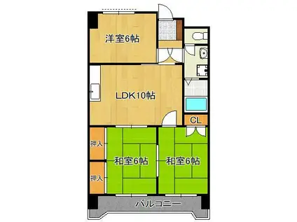 第三泰平ビル(3LDK/9階)の間取り写真