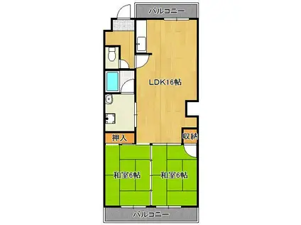 大八ビル(2LDK/5階)の間取り写真