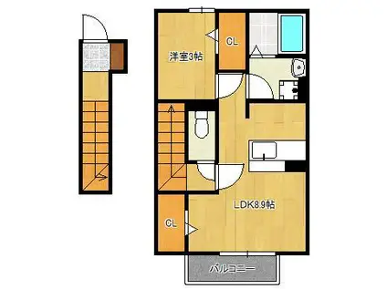 プランドール A棟(1LDK/2階)の間取り写真