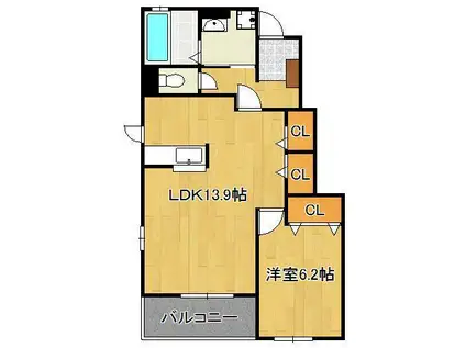 ドミール赤坂(1LDK/1階)の間取り写真