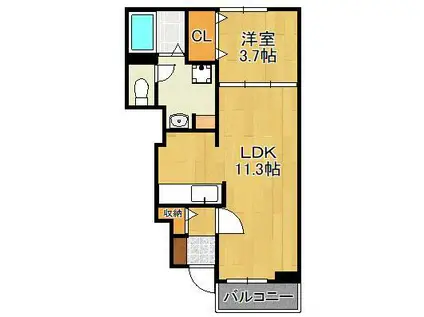 ユニゾン奥田(1LDK/1階)の間取り写真