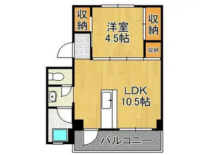 ビレッジハウス門司白野江 1号棟(1LDK/4階)の間取り写真