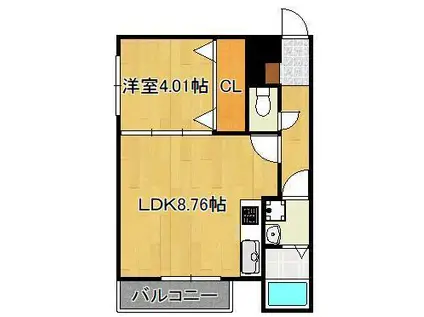 グランドプレミアム三萩野(1LDK/1階)の間取り写真