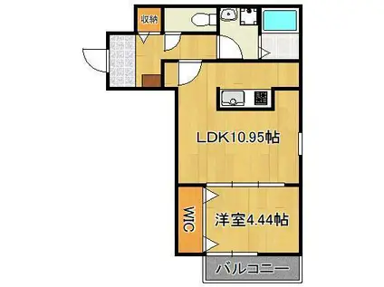 グランドプレミアム三萩野(1LDK/1階)の間取り写真