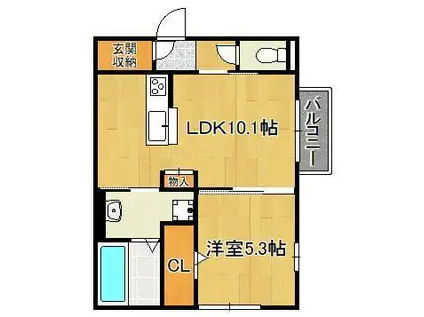 MORE PLUS 砂津(1LDK/2階)の間取り写真