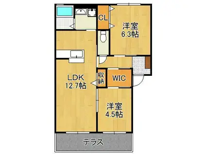 クラヴィエ赤坂A(2LDK/1階)の間取り写真