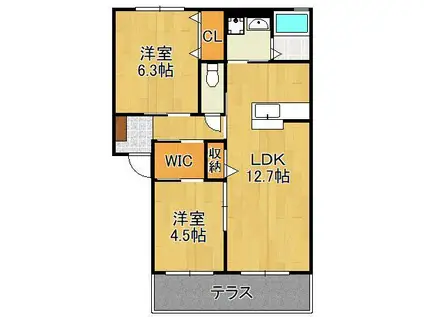 クラヴィエ赤坂A(2LDK/1階)の間取り写真