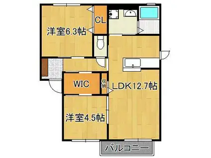 クラヴィエ赤坂A(2LDK/1階)の間取り写真