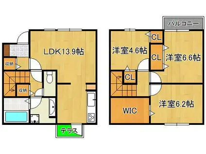 セジュール長浜A棟(3LDK/1階)の間取り写真