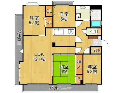 アメニティ三萩野(4LDK/11階)の間取り写真