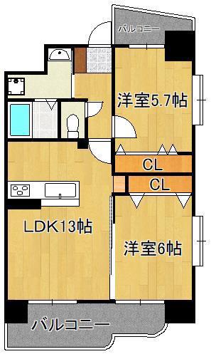 グレース上富野(2LDK/8階)の間取り写真