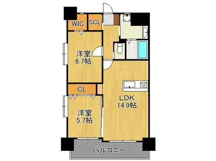 ZEGUNA(2LDK/15階)の間取り写真