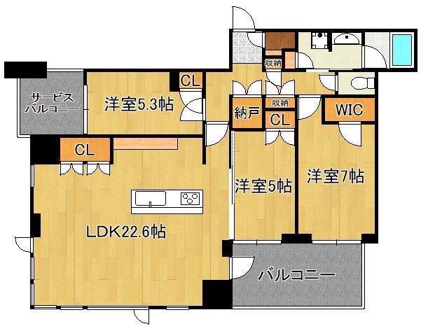 グランドメゾンガーデンシティ小倉(3LDK/15階)の間取り写真