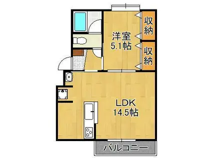 田ノ浦ハイツ(1LDK/2階)の間取り写真