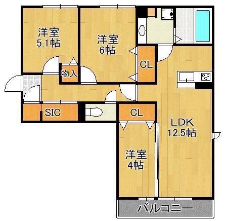 クラポンテMⅤ(3LDK/2階)の間取り写真