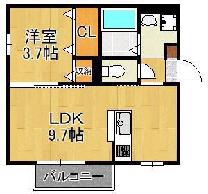 おおくぼの森B棟(1LDK/2階)の間取り写真