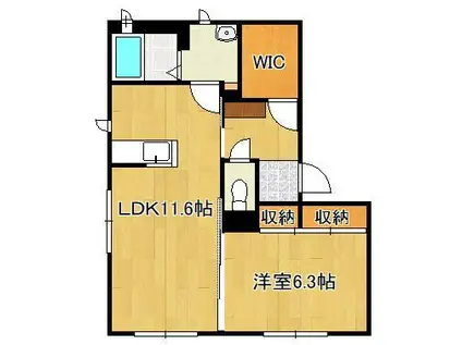 ヴィラパルコB棟(1LDK/2階)の間取り写真