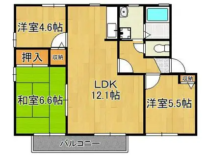 ディアス大里C棟(3LDK/2階)の間取り写真