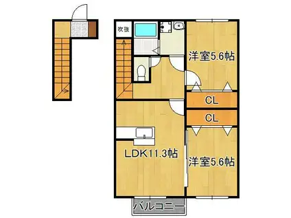 エスポワールISHIBASHI(2LDK/2階)の間取り写真