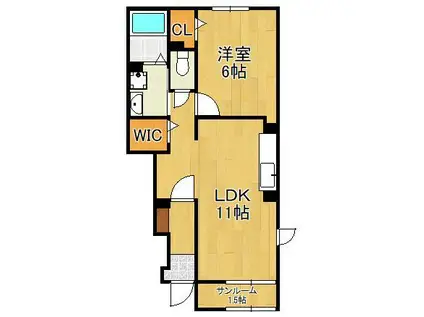 メゾン ド クルール A(1LDK/1階)の間取り写真