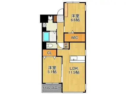 PRESTIGE DEL 西海岸(2LDK/5階)の間取り写真