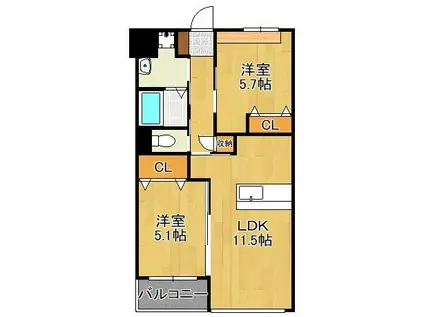 PRESTIGE DEL 西海岸(2LDK/4階)の間取り写真