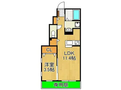 YOURMAISON社ノ木(1LDK/1階)の間取り写真