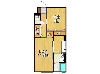 コートユウ C棟(1LDK/1階)の間取り写真