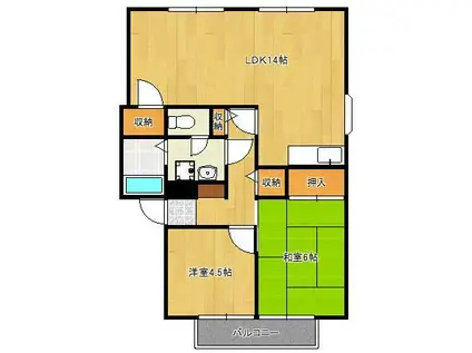 サンビレッジ緑ヶ丘B棟(2LDK/1階)の間取り写真