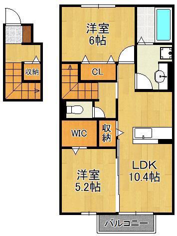 ヴィルヌーブ門司(2LDK/2階)の間取り写真