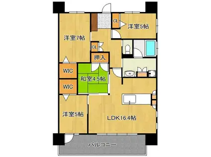 グランドパレス門司藤松 207号(3LDK/2階)の間取り写真