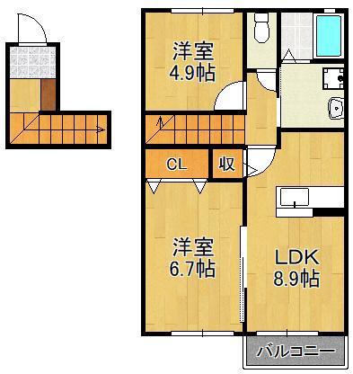エルメゾン馬寄(2LDK/2階)の間取り写真