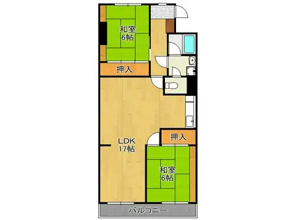 チュリス小倉(2LDK/9階)の間取り写真