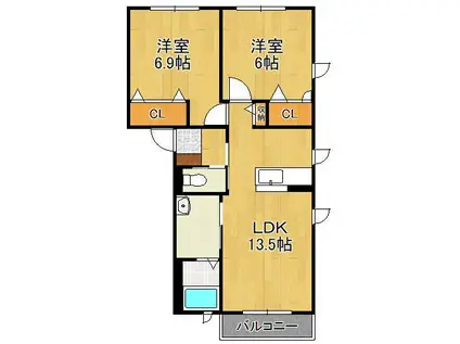ヴィラウィステリア門司 A棟(2LDK/2階)の間取り写真