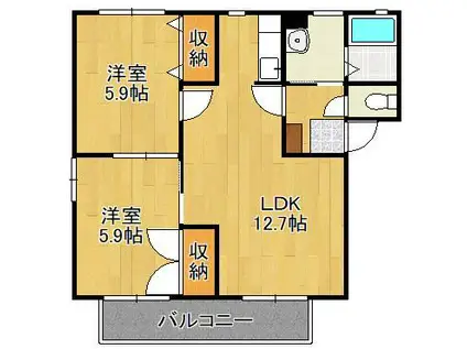 ハイツ四季の里B棟(2LDK/2階)の間取り写真
