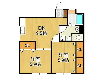 フェルト130B棟(2DK/2階)の間取り写真