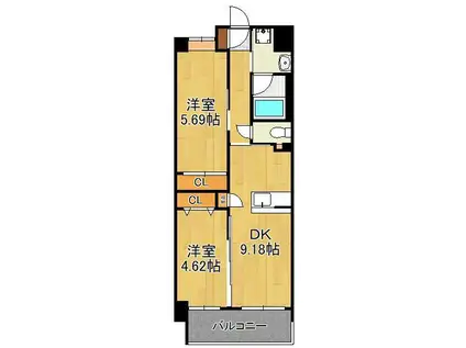 ウイングス門司駅前(2DK/4階)の間取り写真