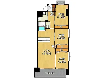 ウイングス門司駅前(3LDK/7階)の間取り写真