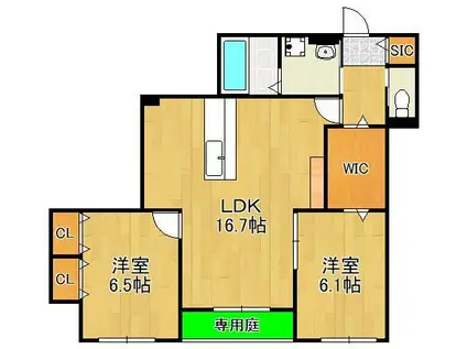 メゾンルボア大里(2LDK/1階)の間取り写真