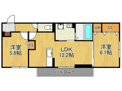 VIVABLE PALAIS(2LDK/3階)の間取り写真