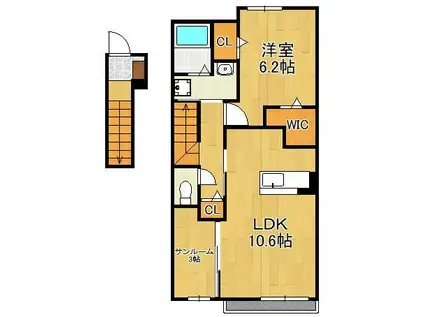 グローリア・ヒデ B(1LDK/2階)の間取り写真