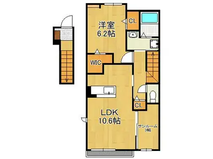 グローリア・ヒデ B(1LDK/2階)の間取り写真