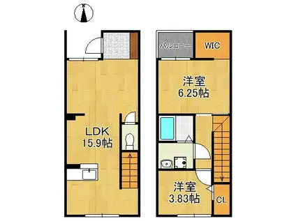 N-TERRACE黄金町(2LDK/1階)の間取り写真